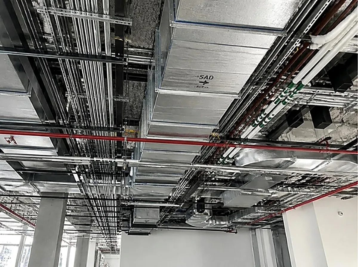 Neatly installed ventilation ductwork in a plant room